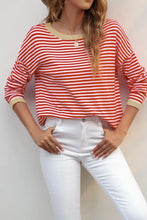 Striped Round Neck Drop Shoulder T-Shirt Woman Blouses