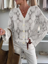 Lace V-Neck Button-Up Cardigan White One size fits all Cardigans