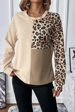 Leopard Waffle Knit Long Sleeve T-Shirt Tan Woman T Shirts
