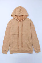 Waffle-Knit Drawstring Kangaroo Pocket Hoodie Woman Sweatshirts
