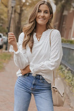 Openwork Notched Flounce Sleeve Blouse Woman Blouses