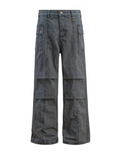 Men's Casual Cargo Wide Leg Pants with Multi-Pockets Dark Gray Woman Sweatpants