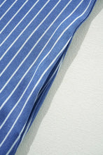 Stripe Frilly Split Neck Shirred Ruffle Sleeve Short Shift Dress Casual Dresses