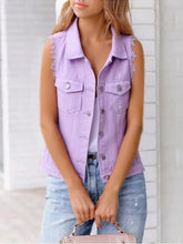Full Size Sleeveless Frayed Denim Vest Jacket Plus Size Lavender Woman Denim Tops