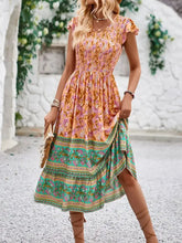 Printed Round Neck Cap Sleeve Dress Casual Dresses