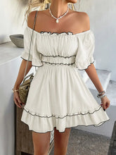 Square Neck Ruffle Trim Mini Dress Woman Casual Dress