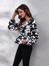 Floral V-Neck Balloon Sleeve Peplum Blouse Woman Blouses