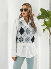 V-Neck Plaid Sweater Vest Woman Outerwear