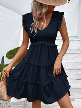 Ruffled V-Neck Cap Sleeve Dress Casual Dresses