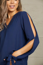 Perfee V-Neck Tie Cuff Slit Blouse Woman Blouses