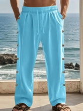 Men's Full Size Side Button Wide Leg Pants Plus Size Pastel Blue Woman Sweatpants