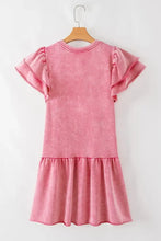 Mineral Wash Raw Edge Ruffle Mini Dress Casual Dresses