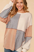 Exposed Seam Color Block Round Neck Top Woman Sweatshirts