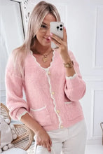 Contrast Trim V-Neck Long Sleeve Cardigan Woman Outerwear