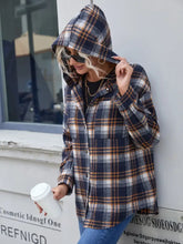 Ivy Lane Plaid Button Up Long Sleeve Hooded Jacket Woman Outerwear