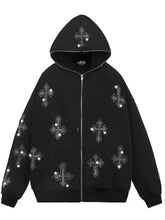 Men's Rhinestone Long Sleeve Zip Up Hoodie Mens Tops