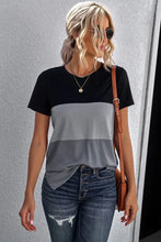 Color Block Side Slit Round Neck T-Shirt Woman T Shirts