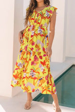 Cheetah Plant Print Shirred Button V Neck Maxi Dress Woman Maxi Dress