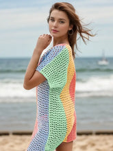 Openwork Color Block V-Neck Short Sleeve Cover-Up Swimwear Cover-Ups
