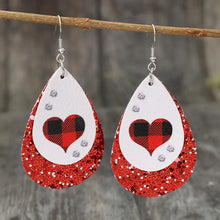 Heart Sequin Leather Teardrop Earrings Red One Size Earrings
