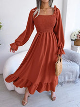Smocked Square Neck Flounce Sleeve Dress Woman Maxi Dress