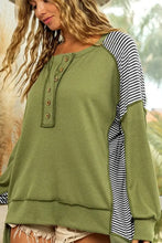 Striped Exposed Seam Half Button Sweatshirt Woman Sweatshirts