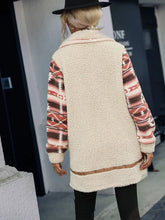 Geometric Zip-Up Collared Sherpa Jacket Woman Outerwear