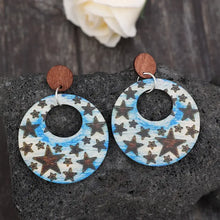 Cutout Star Print Wooden Dangle Earrings Earrings