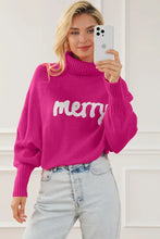 Merry Letter Embroidered High Neck Sweater Sweater Pullovers