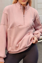 Half Zip Drop Shoulder Long Sleeve Sweatshirt Pale Blush Woman Sweatshirts