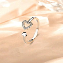 925 Sterling Silver Inlaid Zircon Heart Open Ring Rings