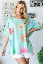 HOPELY Floral Waffle Oversize T-Shirt Neon Green Woman T Shirts