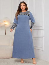 Honey Plus Size Printed Round Neck Long Sleeve Dress Woman Maxi Dress