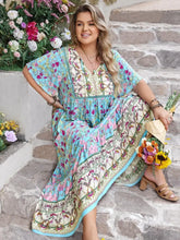 Plus Size Printed Tie Neck Flutter Sleeve Maxi Dress Maxi Dresses