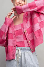 Checkered V-Neck Long Sleeve Cardigan Woman Outerwear