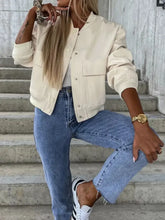 Baseball Collar Dropped Shoulder Jacket Woman Outerwear