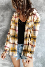 Plaid Button Up Hooded Jacket Khaki Woman Outerwear