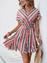 Striped Surplice Short Sleeve Dress Casual Dresses