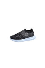 Rhinestone Decor Mesh Breathable Athletic Black Woman Athletic Shoes