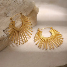Golden Sunburst Fan Hoop Earrings Earrings