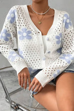 Flower Hollowed Out Button Down Long Sleeve Cardigan Woman Outerwear