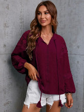 Crochet Tassel Tie Neck Long Sleeve Blouse Woman Blouses