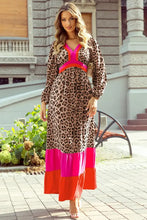 Leopard V-Neck Long Sleeve Maxi Dress Woman Maxi Dress