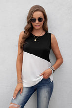 Contrast Round Neck Tank Top Black Tanks & Camis