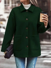 Pocketed Collared Neck Button Up Jacket Woman Outerwear