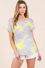 BOMBOM Floral Short Sleeve T-Shirt Lilac-Yellow Woman T Shirts