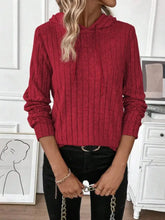 Drawstring Ribbed Long Sleeve Hoodie Woman Sweatshirts