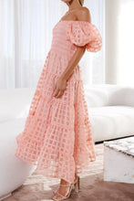 Off Shoulder Short Puff Sleeve Midi Dress Woman Dress