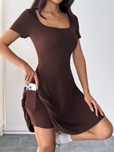 Scoop Neck Short Sleeve Mini Tee Dress with Shorts Chocolate Casual Dresses