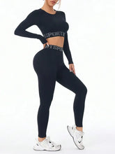 Letter Print Round Neck Long Sleeve Top and Leggings Active Set Woman Activewear